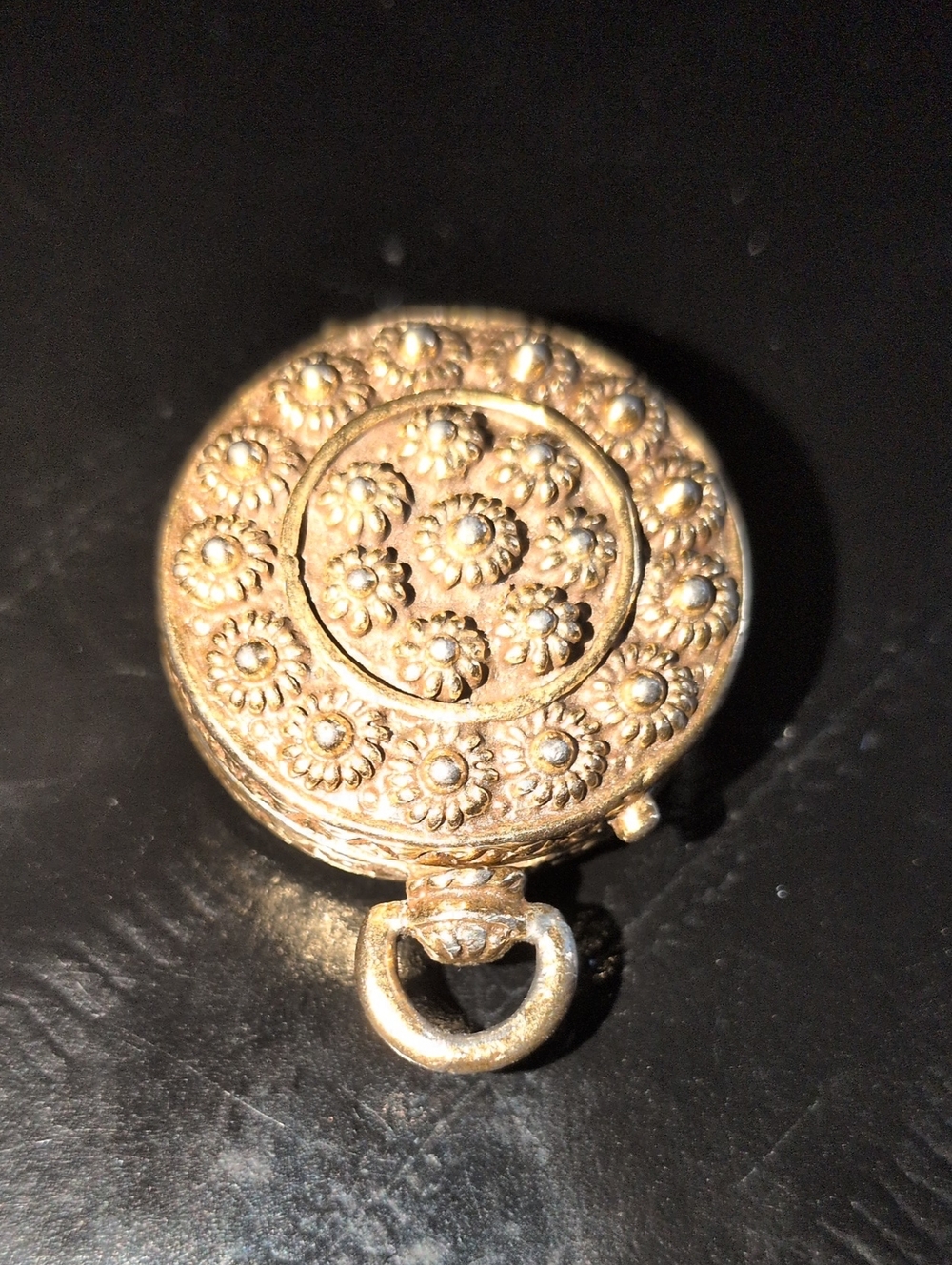 Vintage 1960s GROSSE Germany Gold Plated Round Pill Box Pendant Locket Charm